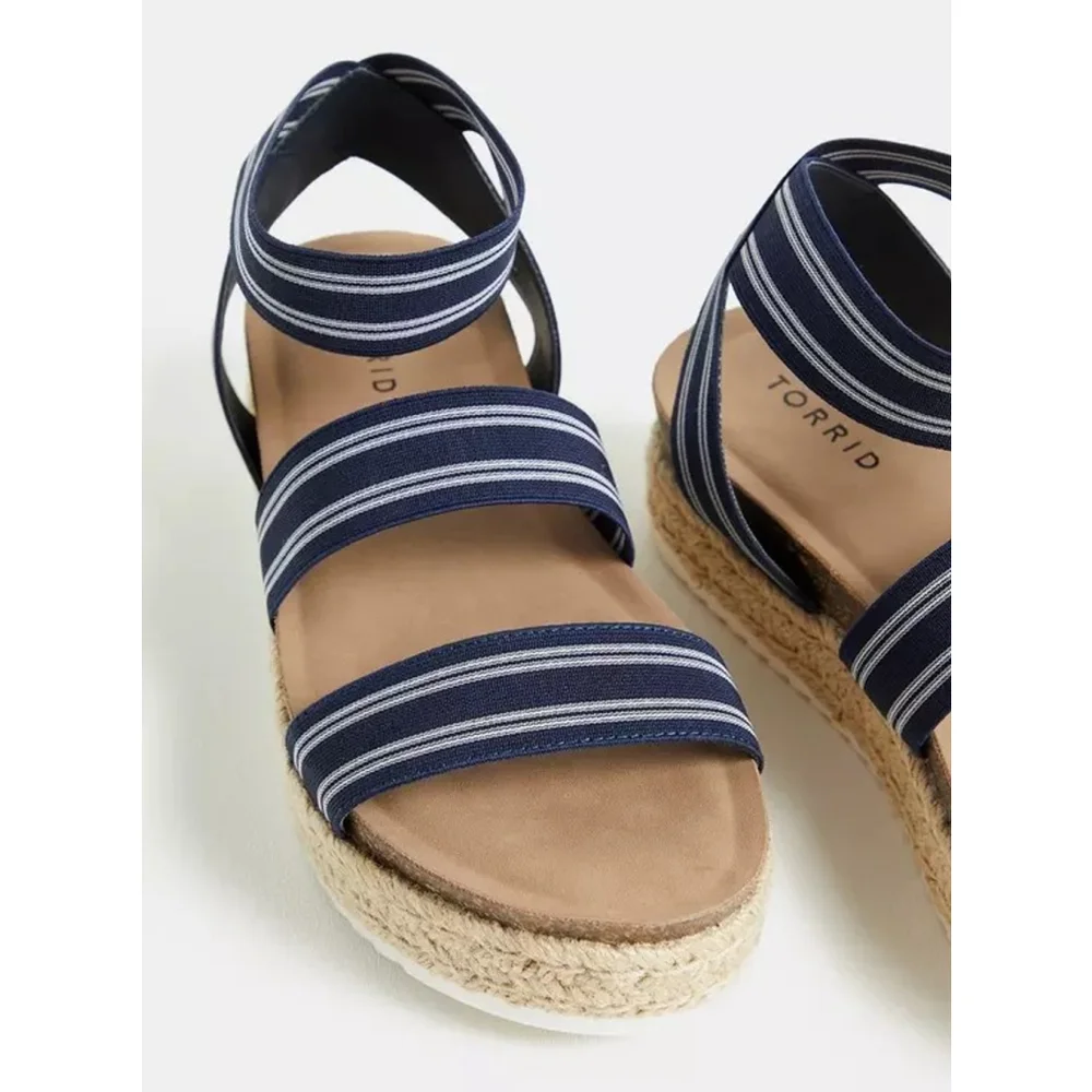Torrid Women Cushion Elastic Navy White Stripe Espadrille Platform SZ 9 WIDE